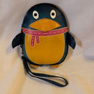 Cute Penguin Wristlet Wallet in Teal, Mustard & Pink